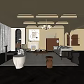 Middle Ancient Living Room Sofa Coffee Table Single Chair Ornaments Combination 3d model