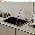 Modern Undermount Black Kitchen Sink With Brushed Brass Faucet And Concrete Countertop