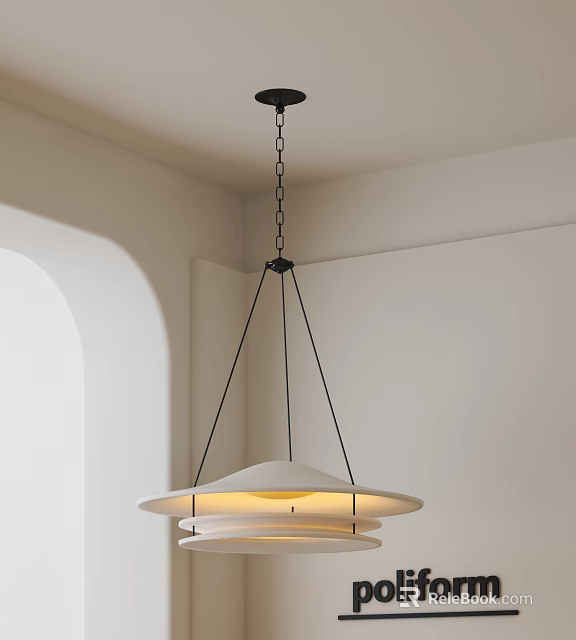 Modern Minimalist Interior Pendant Light With White Shade And Black Metal Frame 3d model 