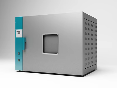 Medical Equipment With Silver Body Blue Panel Square Viewing Window And Side Ventilation Holes 3d model