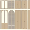 Various Beige Wooden Door Designs With Arched Grid And Minimalist Panels