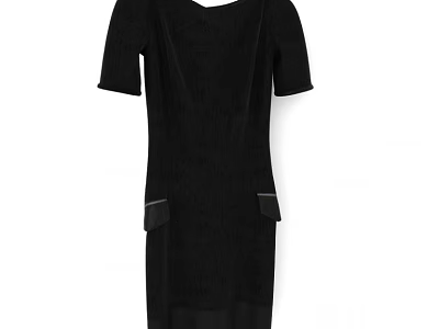 Black Short Sleeve Fitted Dress With Side Pockets And Classic Design 3d model