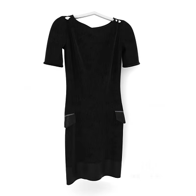 Black Short Sleeve Fitted Dress With Side Pockets And Classic Design 3d model