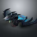 Detailed Mythical Fantasy Dragon Character With Black Scales And Blue Wings