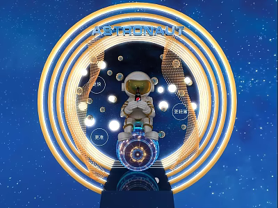 Astronaut Themed Check in Photo Spot With Glowing Rings Starry Sky And Planets 3d model