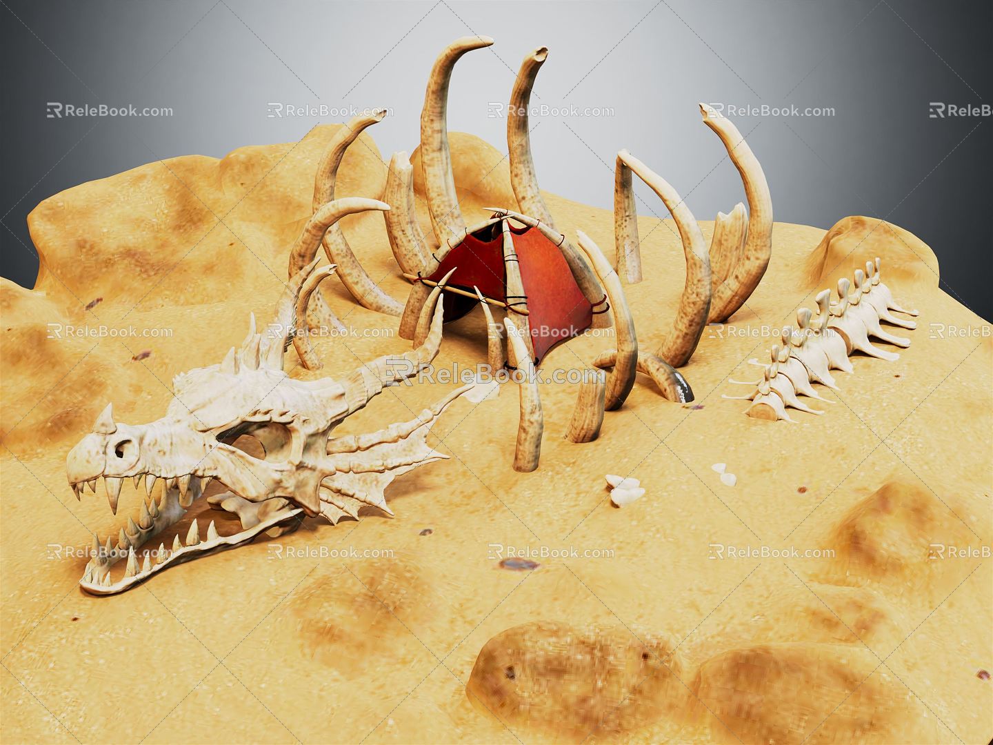 Modern Skeleton Dragon Skeleton Desert 3d model