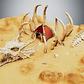 Desert Scene Featuring Dragon Skeleton Red Tent And Bone Remains
