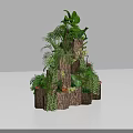 Natural Multi Tiered Floral Installation With Layered Green Plants And Wooden Bark Design