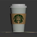 Starbucks Paper Cup With White Lid Brown Sleeve Logo On Beige Coaster MOCKBROS Text