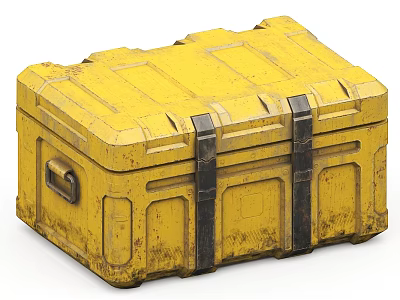 Vintage Yellow Crate With Black Straps And Rustic Textured Surface 3d model