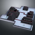 Cartoon Style Chinese Courtyard Scene With Traditional Black Roof Buildings Red Pathways And Small Plants