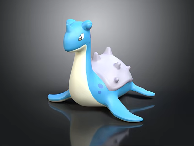 Blue Cartoon Creature With White Belly And Purple Spiked Back Long Neck Toy Figure Design 3d model