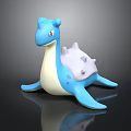 Blue Cartoon Creature With White Belly And Purple Spiked Back Long Neck Toy Figure Design