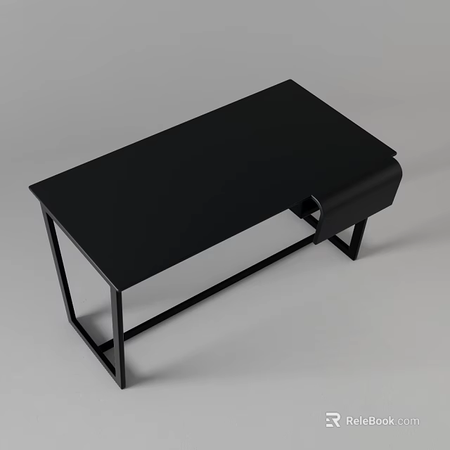 Black Modern Dressing Table with Sleek Top and Metal Frame in Contemporary Style 3d model 