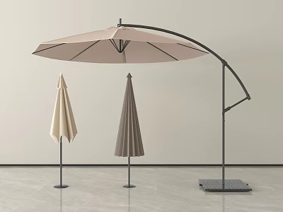 Arc Shaped Outdoor Sunshade With Beige And Dark Brown Foldable Umbrellas 3d model