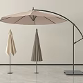 Arc Shaped Outdoor Sunshade With Beige And Dark Brown Foldable Umbrellas