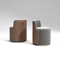 Brown And Gray Lounge Chairs With Quilted Pattern And Curved Back Design 3d model