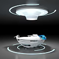 Futuristic Architectural Model With White Structure Glowing Circular Lights And Blue Base 3d model
