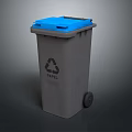 Gray Paper Recycling Bin With Blue Lid And Wheels For Home Use