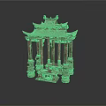 Chinese Traditional Pavilion With Ornate Roof And Carved Pillars In Classical Style
