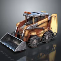 Detailed Yellow Brown Skid Steer Loader With Metal Bucket And Tracks