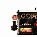 Coffee Kiosk With Neon Coffee Sign And Coffee Machine Display Items