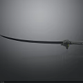Modern Tech Inspired Long Blade Weapon With Silver Metal Black Handle And Reflective Surface