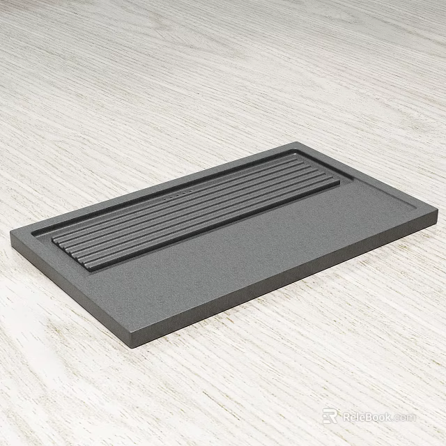 Functional Tea Room Gray Striped Tray Placed On Light Wooden Tabletop 3d model