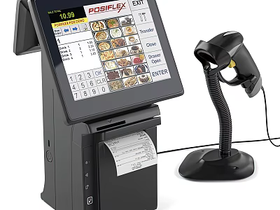 Professional Retail POS System With Touchscreen Display And Barcode Scanner 3d model