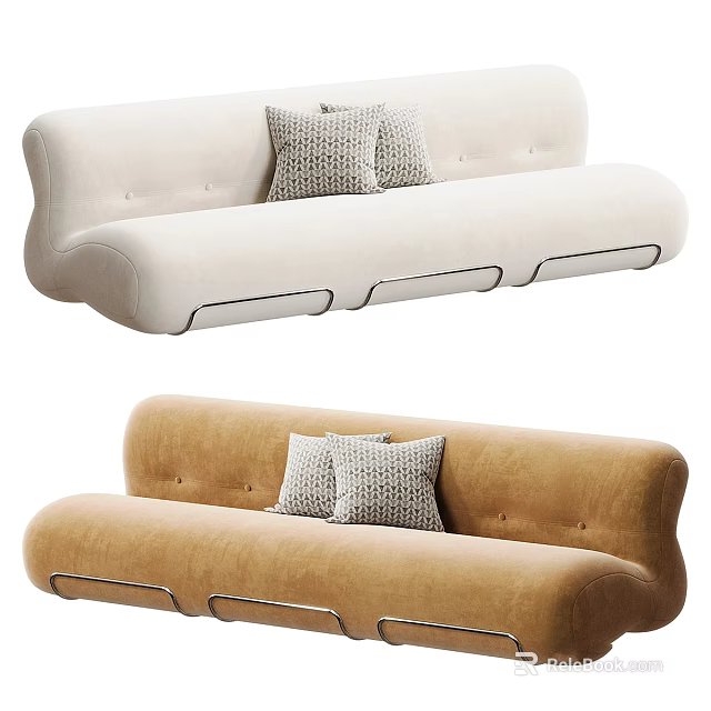 Modern Two Tone Cream And Brown Sofa With Plush Seats And Decorative Pillows 3d model 