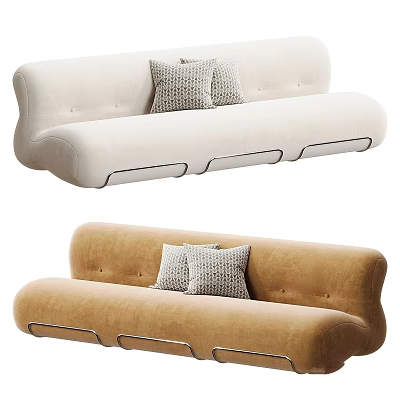 Modern Two Tone Cream And Brown Sofa With Plush Seats And Decorative Pillows 3d model