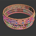 Pink Ornate Bracelet With Blue Gemstones And Intricate Beaded Design Details