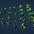 Varied Green Grass Collection with Different Shapes Sizes on Dark Blue Background