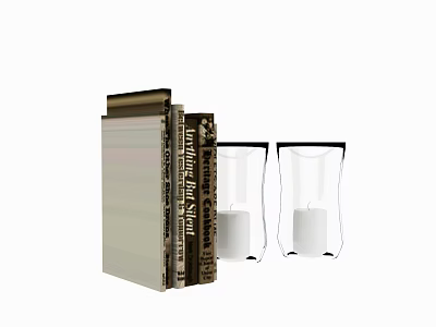 Stack of Hardcover Books With Glass Candle Holders And White Candles In Decorative 3d model