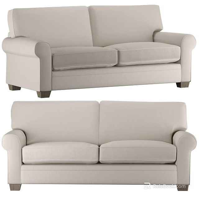 Modern Beige Fabric Two Seater Sofa With Comfortable Design And Armrests 3d model
