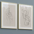 Framed Line Art Prints With Hands And Face Design On Linen Background Wooden Frame