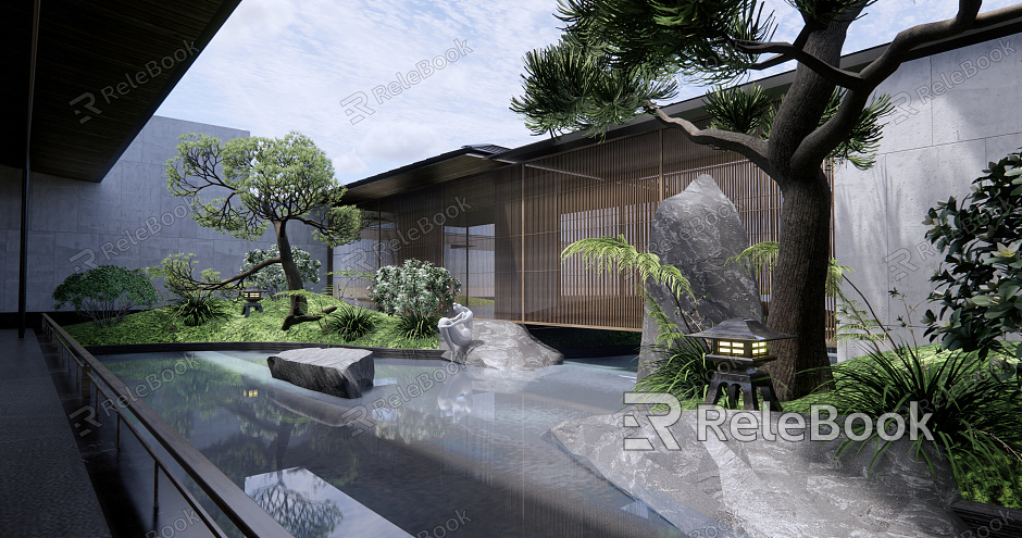 Japanese-style Courtyard Courtyard Garden Landscape Waterscape Stone Residential Area Landscape Demonstration Area Landscape Landscape Pine model