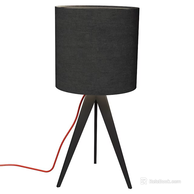 Modern Table Lamp With Gray Fabric Lampshade Tripod Base And Red Wire 3d model 