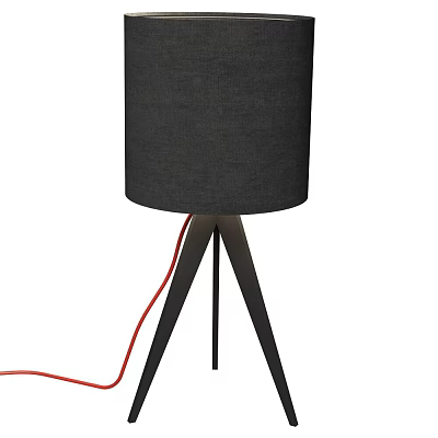 Modern Table Lamp With Gray Fabric Lampshade Tripod Base And Red Wire 3d model