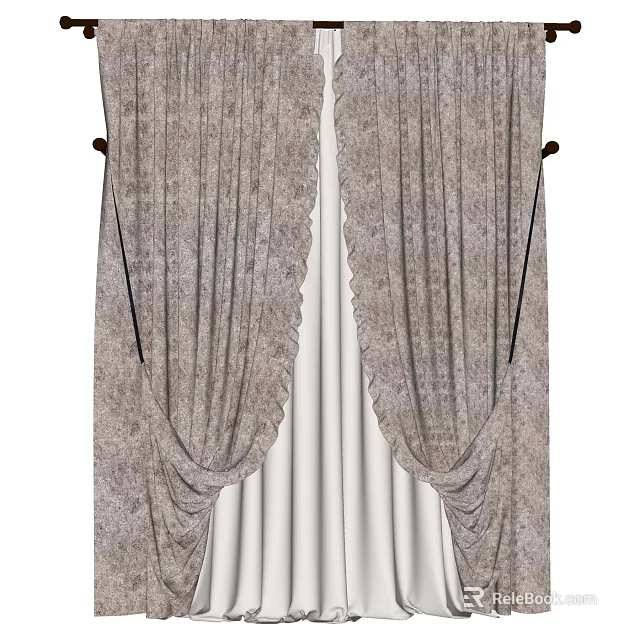 Elegant Patterned Curtains with Soft Pleated Fabric and Tied Back Details 3d model 
