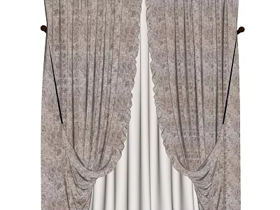 Elegant Patterned Curtains with Soft Pleated Fabric and Tied Back Details 3d model