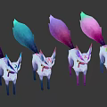 Game And Movie Character With Fox Ears Multiple Pink Green Gradient Tails And Decorative Outfit