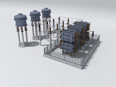 Industrial Equipment System Featuring Transformers Switchgear Cabinets And Metal Frames 3d model