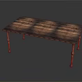 Vintage Wooden Table with Plank Top and Carved Legs for Home Decor