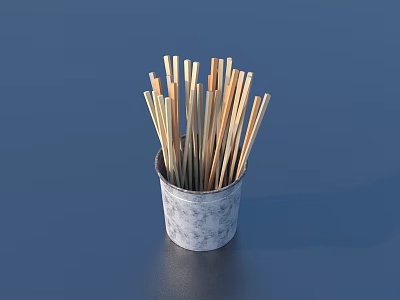 Practical Wooden Chopsticks Tableware Set Stored in Metal Bucket for Home Kitchen 3d model