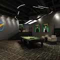 Modern Billiard Room Interior Design With Pool Tables Hanging Lights And TV Screens