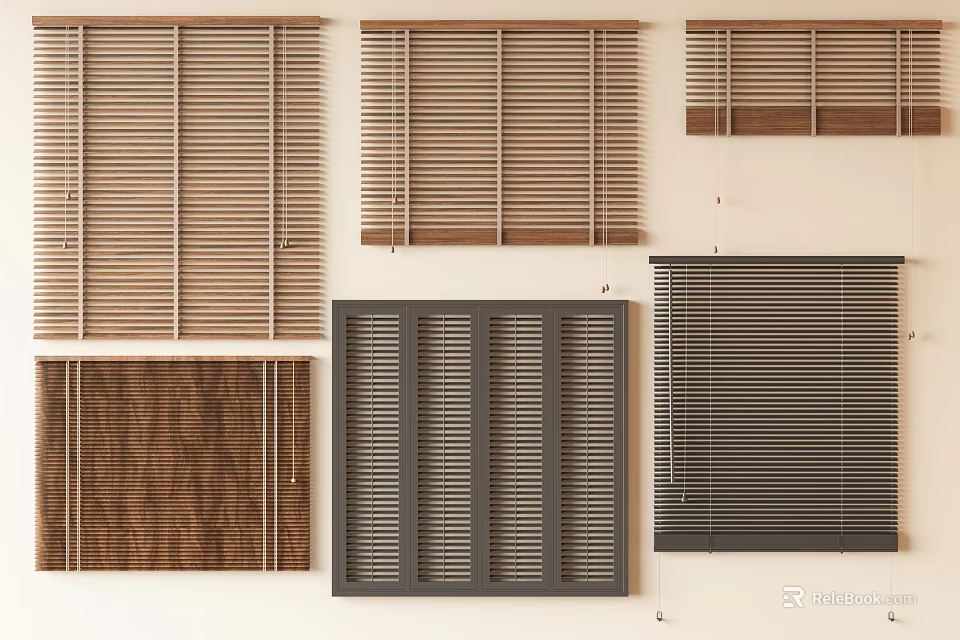 Diverse Venetian Blinds In Various Colors And Wood Patterns For Home Interiors 3d model 