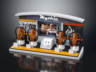 Mythic Premium Headphones Showcase On Modern Display Stand With Exhibition Setup 3d model