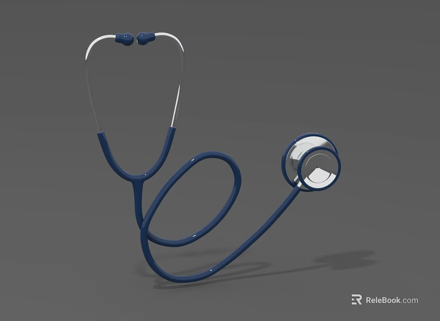 Professional Medical Device Blue Stethoscope With White Head And Flexible Tubing Design 3d model 