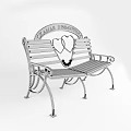 Outdoor Wooden Bench With Metal Frame Heart Design And Curved Backrest